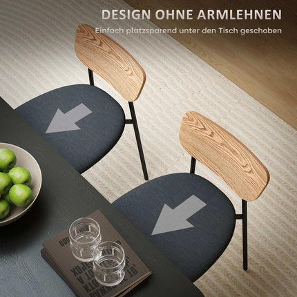 Set 2 scaune de sufragerie, aspect in, design fara brate, picioare metalice, gri