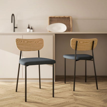 Set 2 scaune de sufragerie, aspect in, design fara brate, picioare metalice, gri