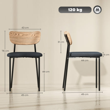 Set 2 scaune de sufragerie, aspect in, design fara brate, picioare metalice, gri