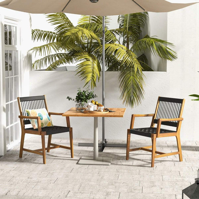Set of 2 dining chairs made of acacia wood with armrests can hold up to 160 kg
