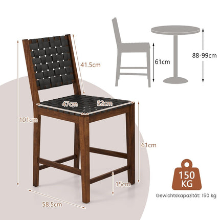 Set 2 scaune de sufragerie cu spatar impletit, scaun din lemn, capacitate de incarcare pana la 150 kg, negru