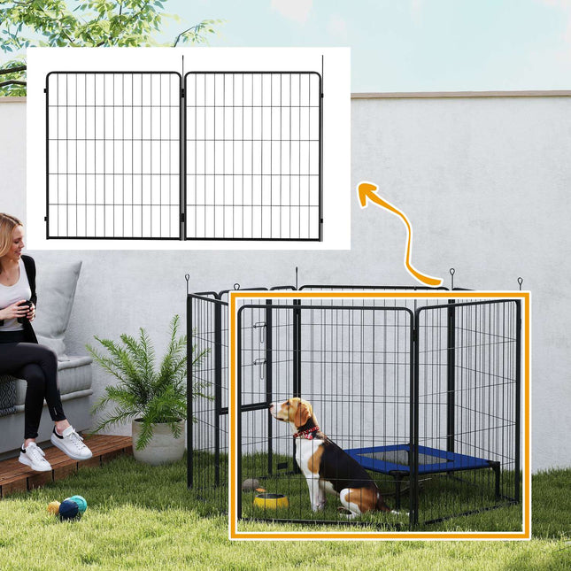 Set de 2 extensii 2 panouri de gard pentru caini pentru incinte exterioare, gard otel 80 x 100 cm, pentru caini mici pana la mari negru Aosom