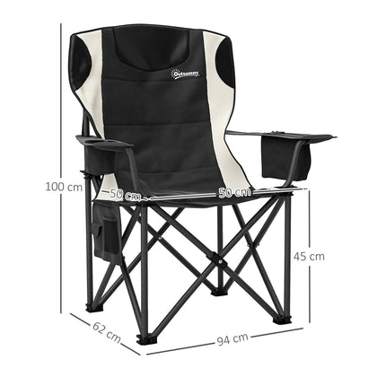 Set 2 scaune de camping pliabile cu cotiere, suport pentru bauturi, tetiera, geanta frigorifica, scaun pliabil pentru exterior, capacitate de incarcare pana la 120 kg, scaun de pescuit captusit, scaun de gradina pentru camping in gradina