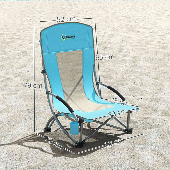 Set 2 scaune de camping pliabile cu suport pentru pahare si spatar plasa pana la 120 kg, albastru