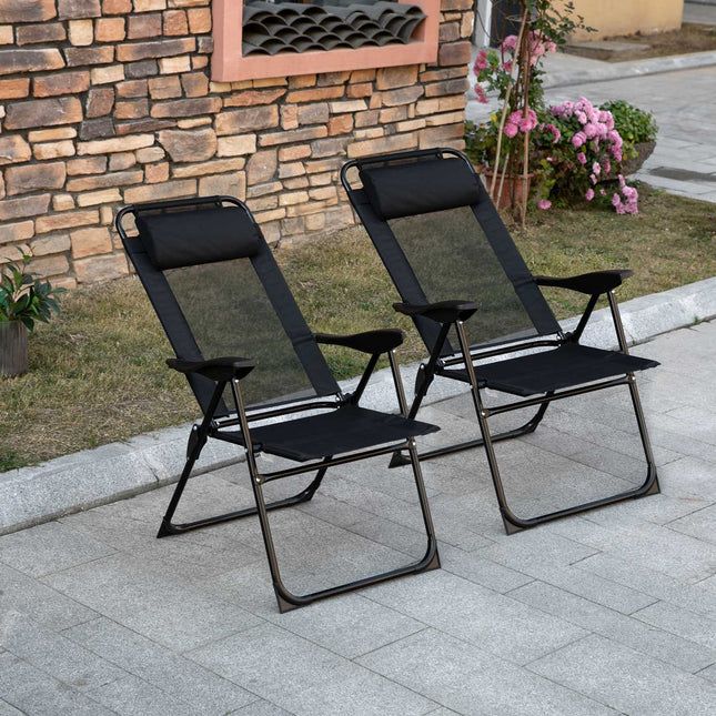 Set 2 scaune de gradina pliabile cu spatar si cotiere reglabile, scaun de camping cu o capacitate de incarcare de pana la 120 kg pentru gradina si balcon