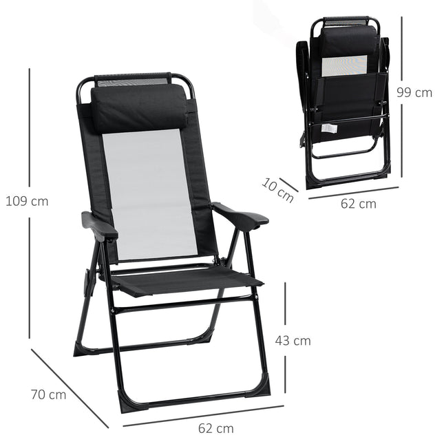 Set 2 scaune de gradina pliabile cu spatar si cotiere reglabile, scaun de camping cu o capacitate de incarcare de pana la 120 kg pentru gradina si balcon