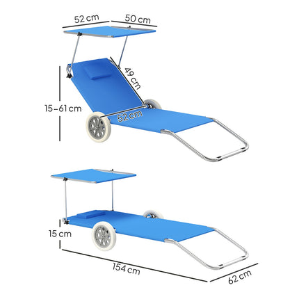Folding sun lounger set, weatherproof, adjustable, blue