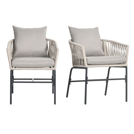 Boho Style Metal Garden Chairs with Cushions - Set of 2