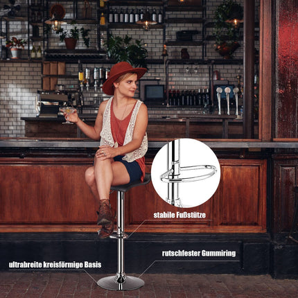 Set de 2 scaune de bar reglabile pe inaltime cu spatar &amp; Suport pentru picioare scaun pivotant 360° negru