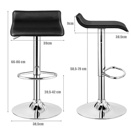 Set de 2 scaune de bar reglabile pe inaltime cu spatar &amp; Suport pentru picioare scaun pivotant 360° negru
