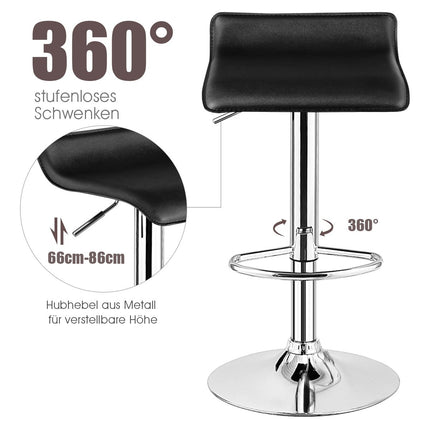 Set de 2 scaune de bar reglabile pe inaltime cu spatar &amp; Suport pentru picioare scaun pivotant 360° negru