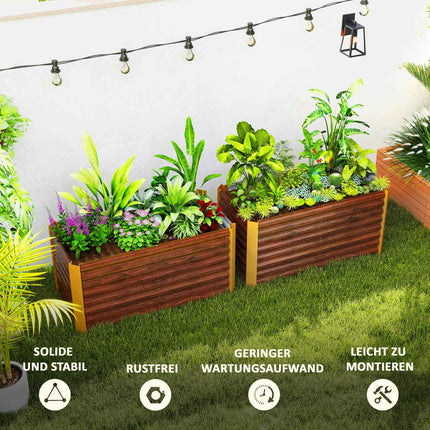 Set 2 paturi de flori pentru pat înălțat, rezistente la intemperii, pat de plante, cadru rece, pat de grădină, ghiveci pentru plante, cutie de plante din oțel galvanizat, cutie de flori pentru terasă și grădină, 120 x 60 x 60 cm