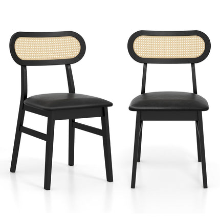 Set de 2 scaune de sufragerie din lemn cu sezut captusit negru