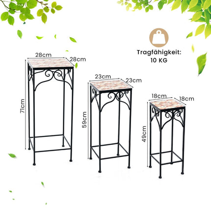 Set 3 suporturi metalice pentru plante cu faianta mozaic jardiniere incasabile galben 28/23/18cm