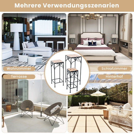 Set 3 suporturi metalice pentru plante cu faianta mozaic jardiniere incasabile galben 28/23/18cm