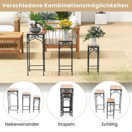 Set 3 suporturi metalice pentru plante cu faianta mozaic jardiniere incasabile galben 28/23/18cm