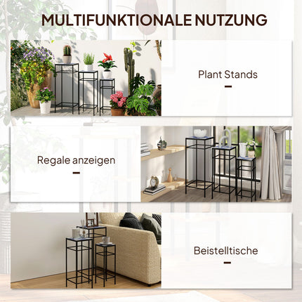 Set 3 suporturi pentru plante, suport pentru flori inaltime 71 cm pentru uz interior, raft pentru plante din metal, 3 rafturi pentru flori de dimensiuni diferite, taburete pentru flori, suporturi pentru ghivece pentru living gradina balcon albastru + alb