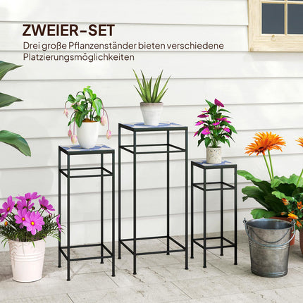 Set 3 suporturi pentru plante, suport pentru flori inaltime 71 cm pentru uz interior, raft pentru plante din metal, 3 rafturi pentru flori de dimensiuni diferite, taburete pentru flori, suporturi pentru ghivece pentru living gradina balcon albastru + alb