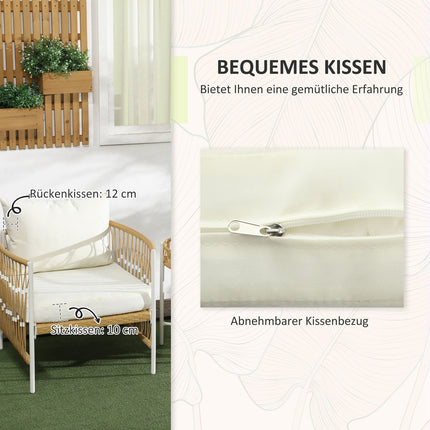 Set 3 mobilier de gradina din ratan cu 2 scaune de gradina si masuta de cafea, mobilier de balcon cu perne, pentru balcon si terasa, galben si crem