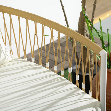 Set 3 mobilier de gradina din ratan cu 2 scaune de gradina si masuta de cafea, mobilier de balcon cu perne, pentru balcon si terasa, galben si crem