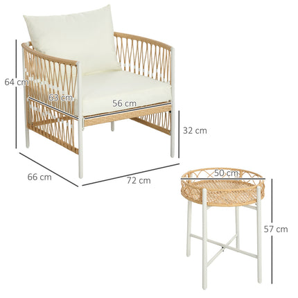 Set 3 mobilier de gradina din ratan cu 2 scaune de gradina si masuta de cafea, mobilier de balcon cu perne, pentru balcon si terasa, galben si crem