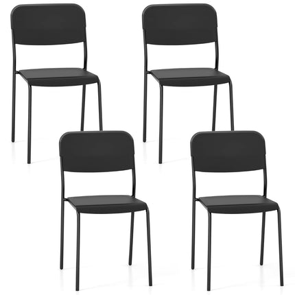 Set de 4 scaune de sufragerie negre, suprapuse, cu picioare metalice
