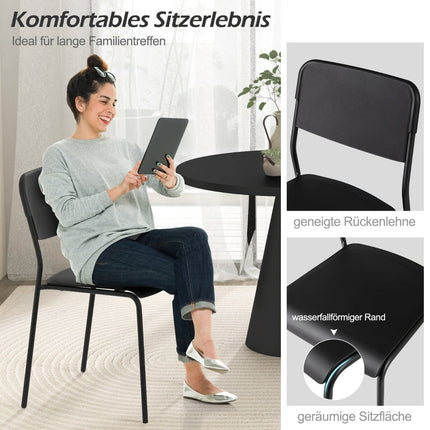 Set de 4 scaune de sufragerie negre, suprapuse, cu picioare metalice