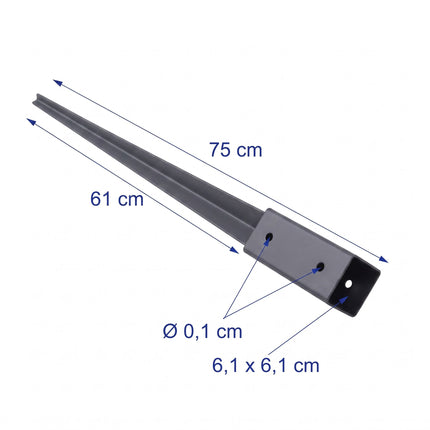 Set de 4 ancore de stâlp din oțel inoxidabil, 61 x 750 mm
