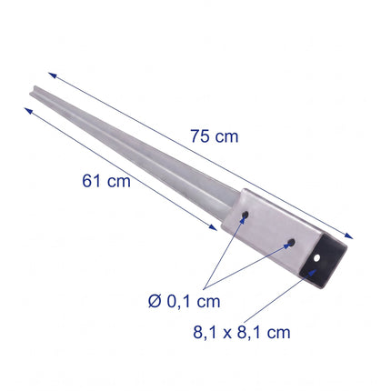 Set de 4 ancore de stâlp din oțel inoxidabil, 81 x 750 mm