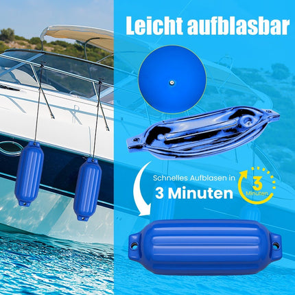 Set 4 aripi de barcă, apărătoare lungi, apărătoare cu bile, protecție împotriva accidentării bărcii, aripi pod, albastru, 58 x 16,5 cm