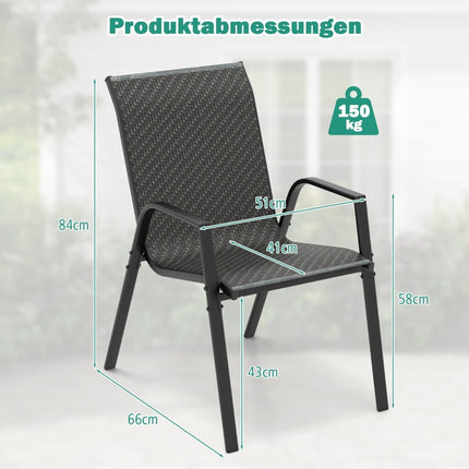 Set 4 scaune de gradina stivuibile din ratan PE cu cotiere scaune stivuibile 66 x 51 x 84 cm