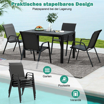 Set 4 scaune de gradina stivuibile din ratan PE cu cotiere scaune stivuibile 66 x 51 x 84 cm