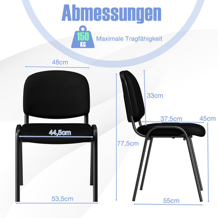 Set de 5 scaune de recepție negre, suprapuse, cu suport ergonomic