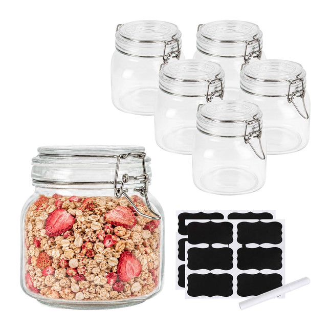 Set de 6 borcane de sticlă pentru gem cu capac etanș, 750 ml