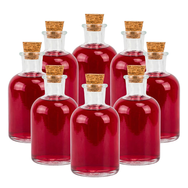 Set de 8 sticle de sticlă cu dopuri de plută – 150 ml, rotunde