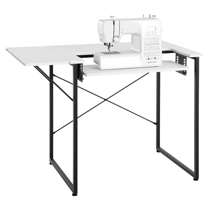 Sewing Machine Table With Foldable Side Shelf; Adjustable Shelf, White