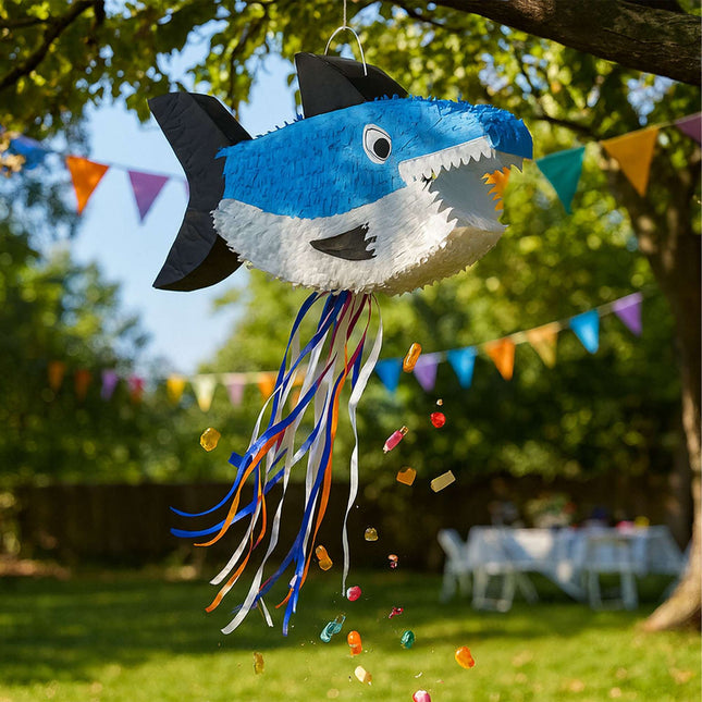 Set de piñata Shark cu băț și mască pentru petreceri