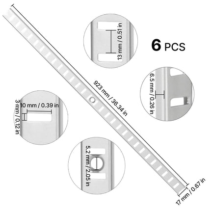 Shelf Pilaster Strips, 36.3 in Steel, 6-Pack, Screws