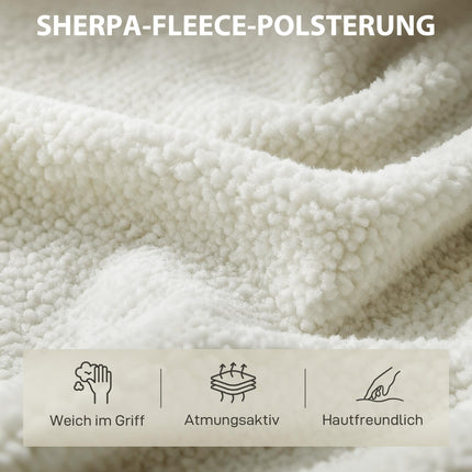 Fotoliu Sherpa-Fleece, picioare metalice cu aspect de lemn, alb crem
