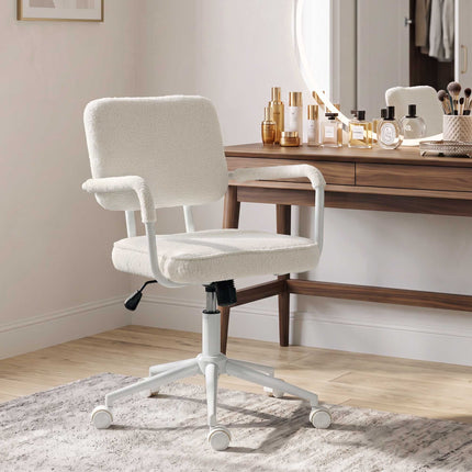 Sherpa Fleece Office Chair with Swivel and Tilt, Height Adjustable, Cream White