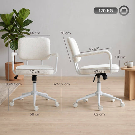 Sherpa Fleece Office Chair with Swivel and Tilt, Height Adjustable, Cream White