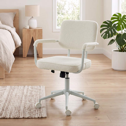 Sherpa Fleece Office Chair with Swivel and Tilt, Height Adjustable, Cream White