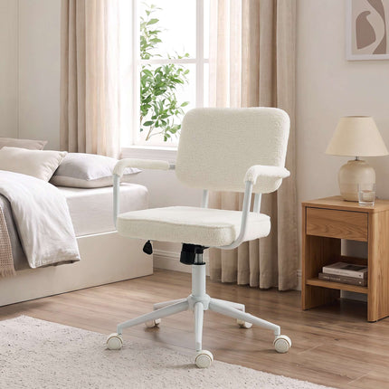Sherpa Fleece Office Chair with Swivel and Tilt, Height Adjustable, Cream White