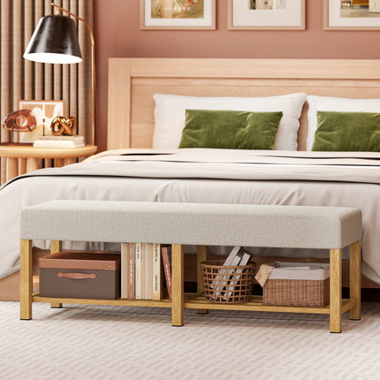 Shoe Bench with Cushion, Rubberwood, 140cm, 220kg Capacity