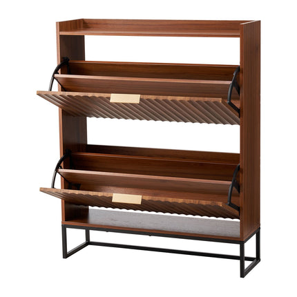 Shoe Cabinet With 2 Flip Drawers, Anti-Tip, Walnut