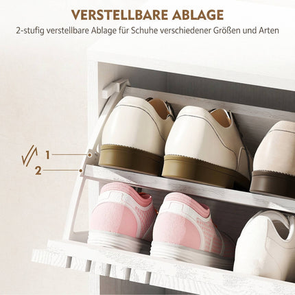 Shoe Cabinet for 18 Pairs with 3 Flip-Down Doors, Adjustable Shelves, White