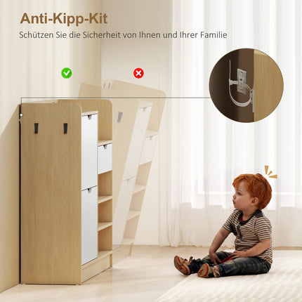Shoe Cabinet with Flip Drawers, Open Shelves, 4 Hooks
