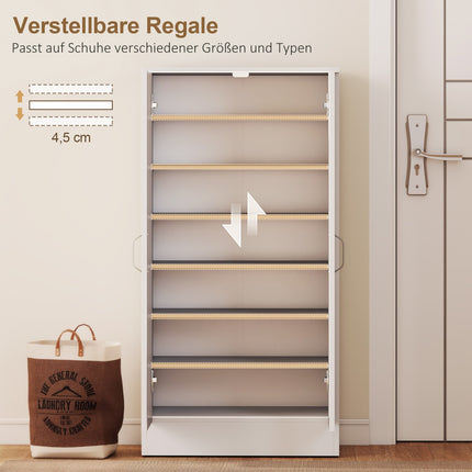 Dulap Pantofi cu Balamale Soft-Close, Rafturi reglabile, Alb