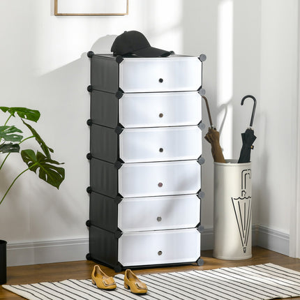 Raft pentru pantofi Raft din plastic pentru 6 perechi de pantofi Cutie pentru pantofi pentru hol Raft DIY Depozitare pantofi Negru + Alb 49 x 36,5 x 108 cm Aosom