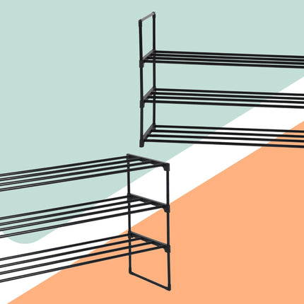Shoe Rack, Stackable Metal Frame With Plastic Tiers